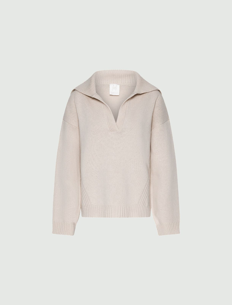 maglione a collo alto dal taglio squadrato - crema
