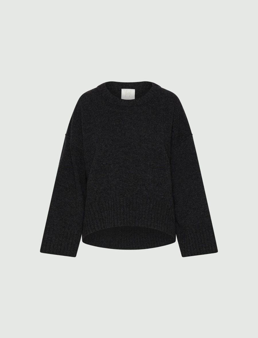 maglione girocollo in pura lana - grigio scuro