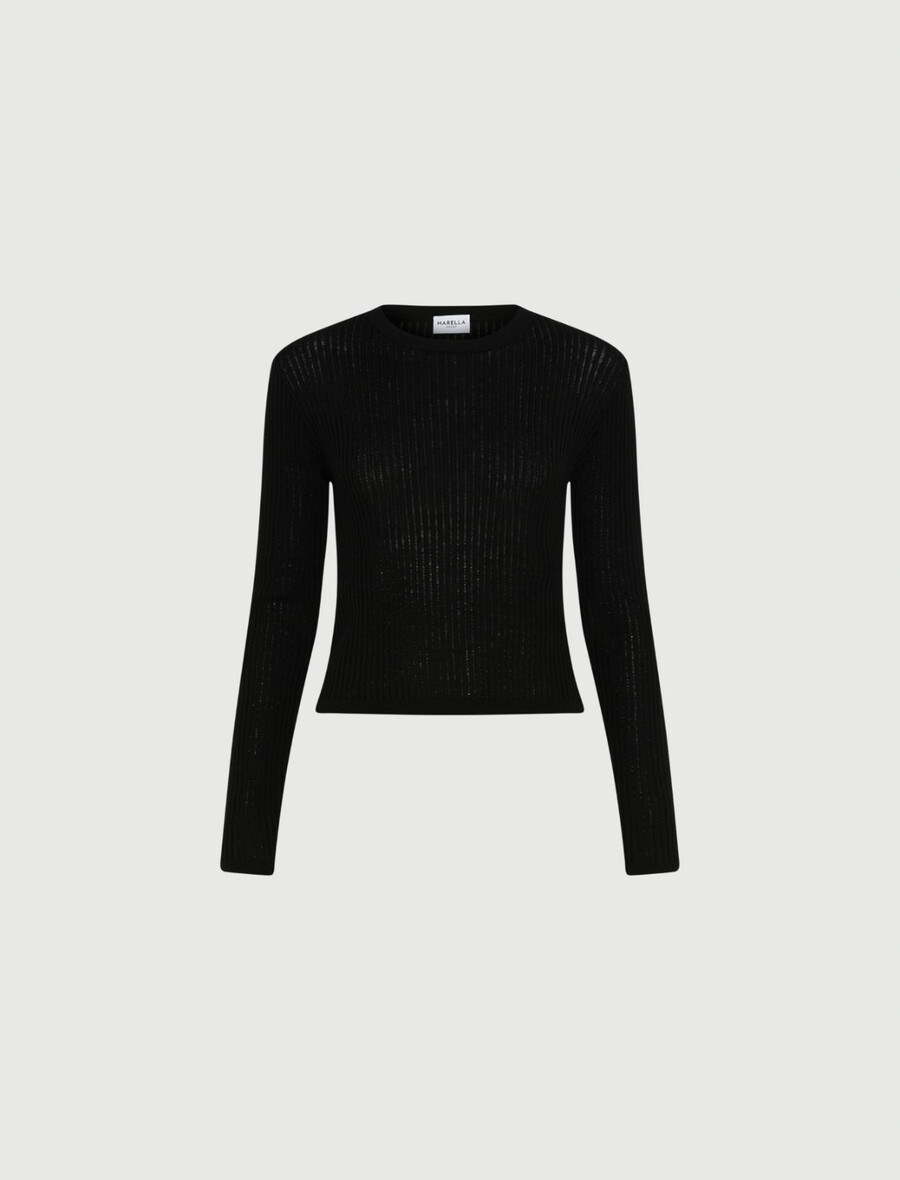 maglione ultraleggero a coste - nero