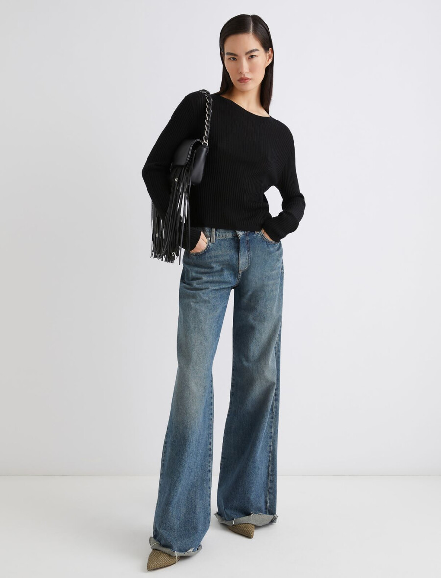 maglione ultraleggero a coste - nero