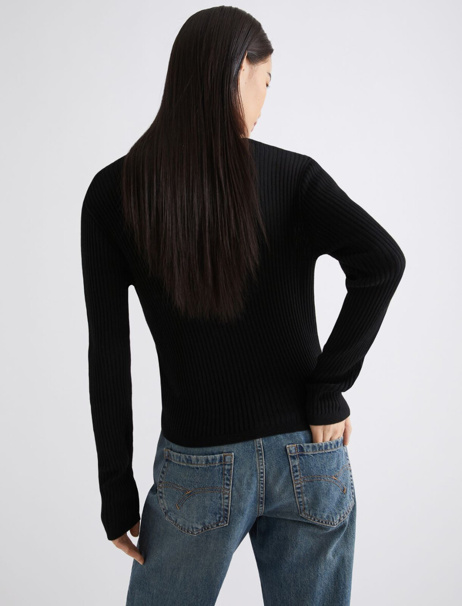 maglione ultraleggero a coste - nero