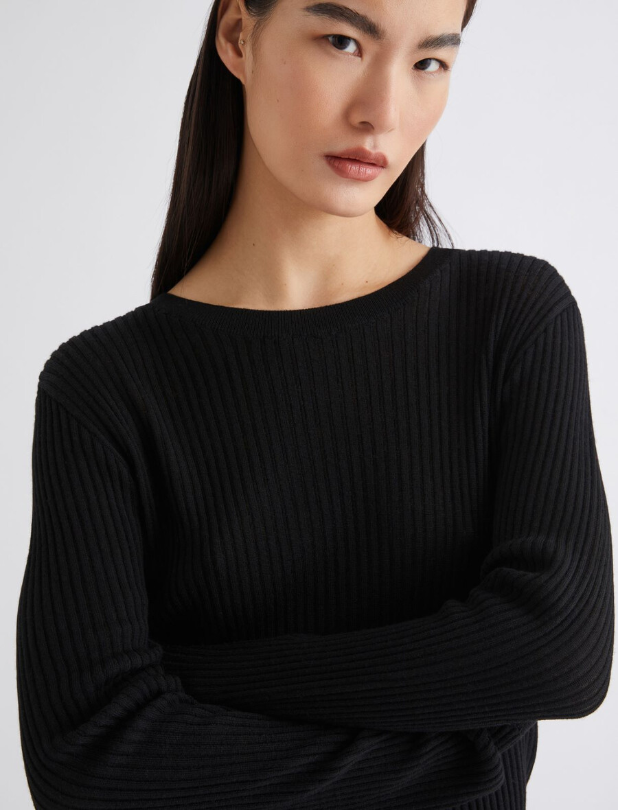 maglione ultraleggero a coste - nero