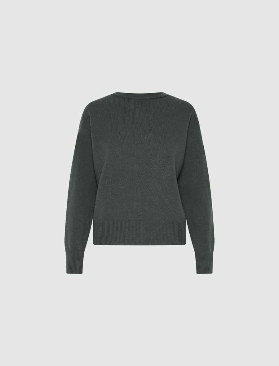 maglione con scollo a v - oliva