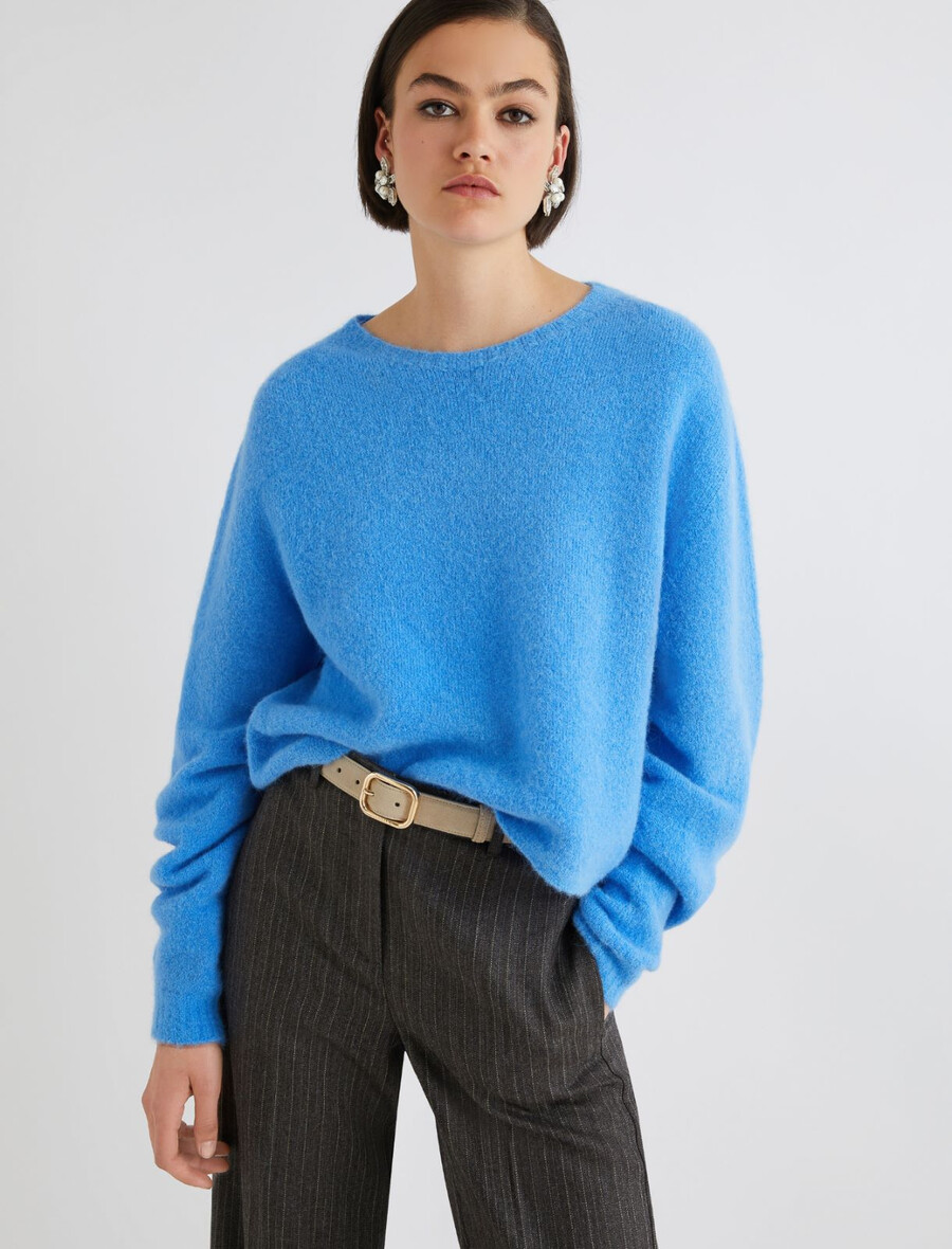 maglione girocollo in alpaca elasticizzato - azzurro chiaro