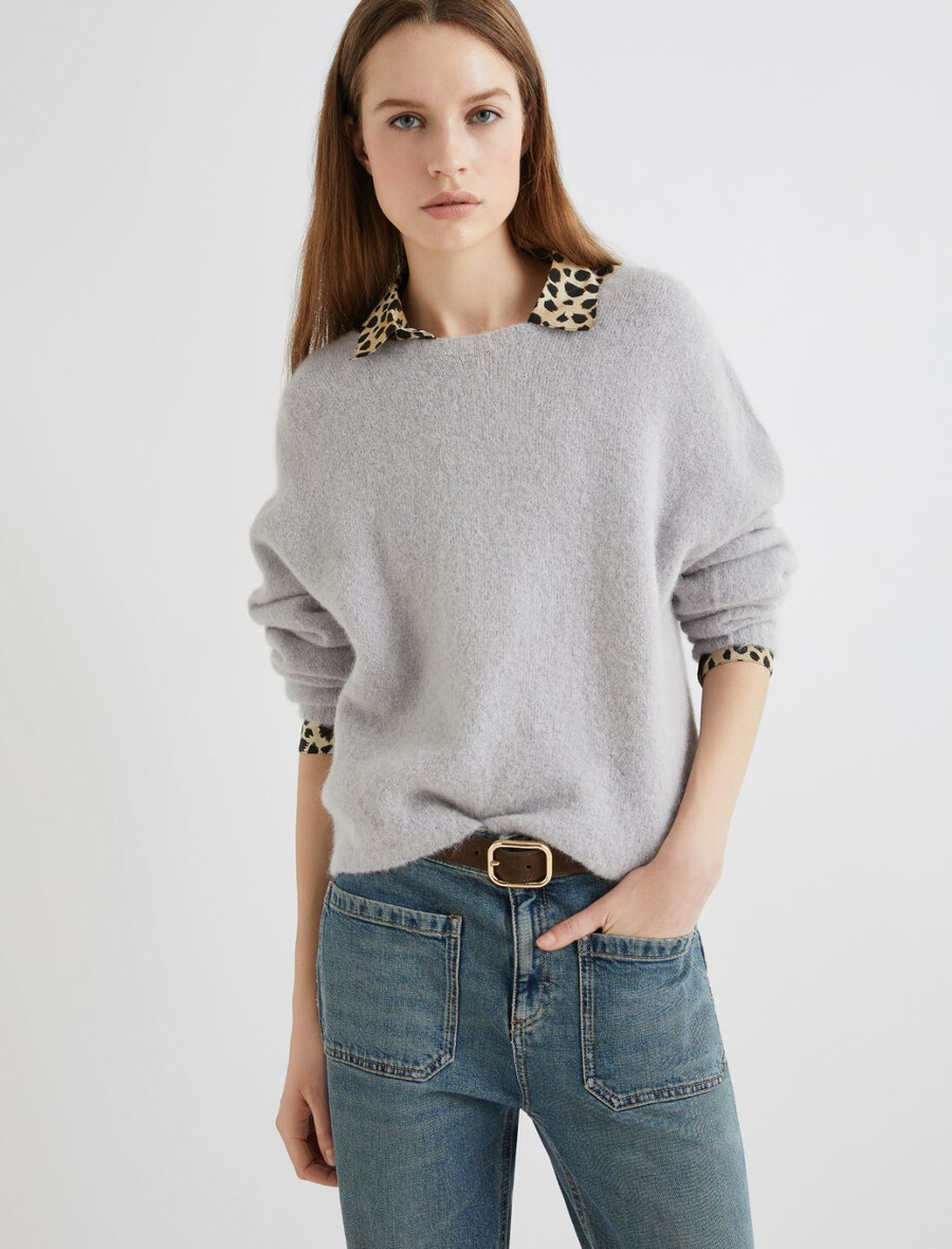 maglione girocollo in alpaca elasticizzato - pearl