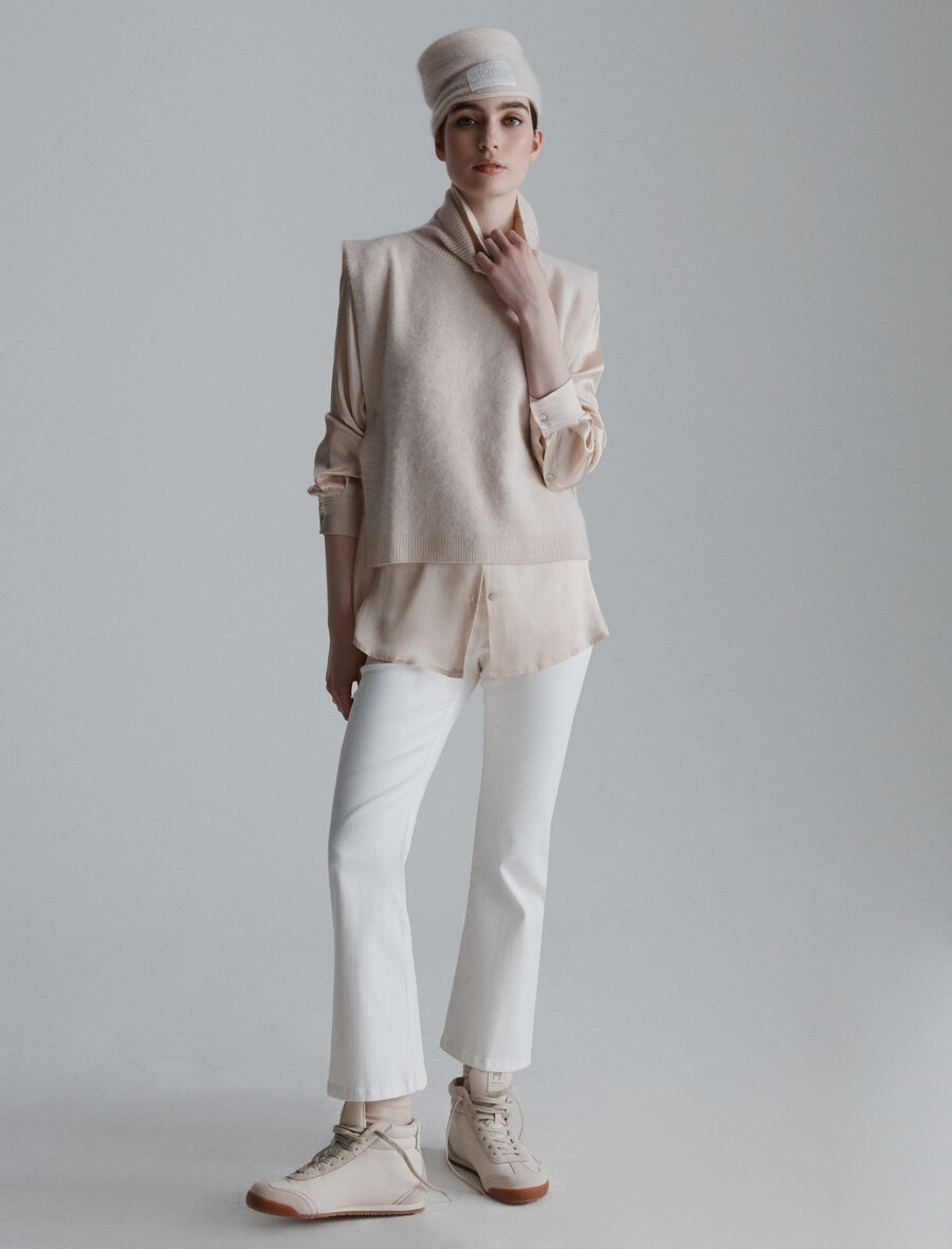 inserto gilet in misto cashmere - crema