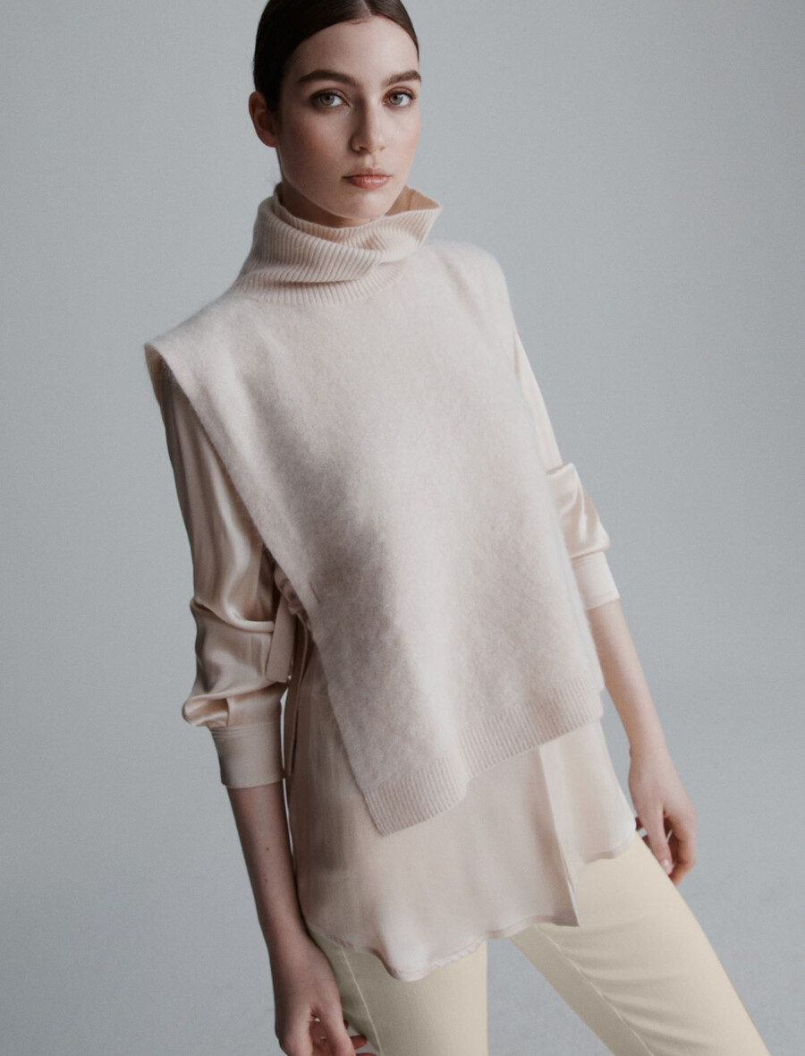 inserto gilet in misto cashmere - crema