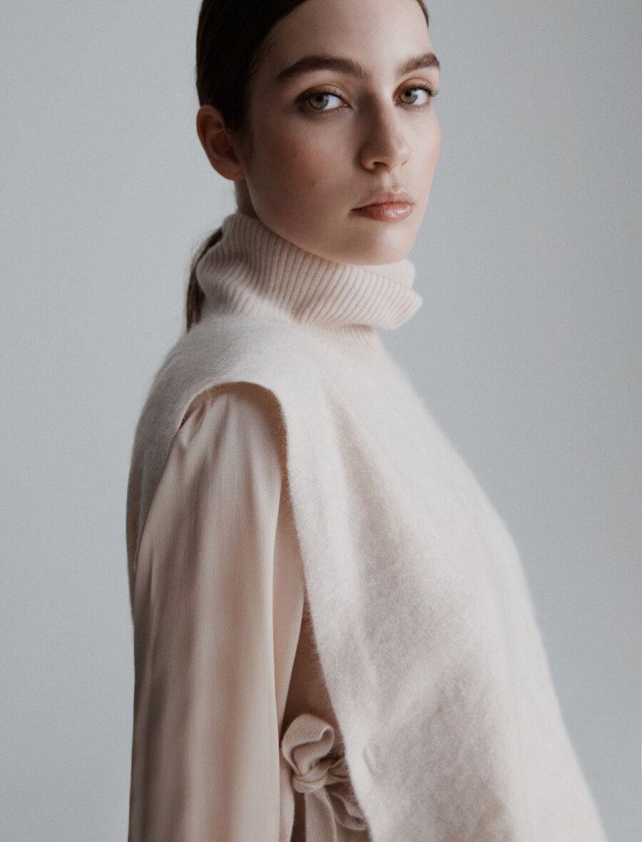 inserto gilet in misto cashmere - crema