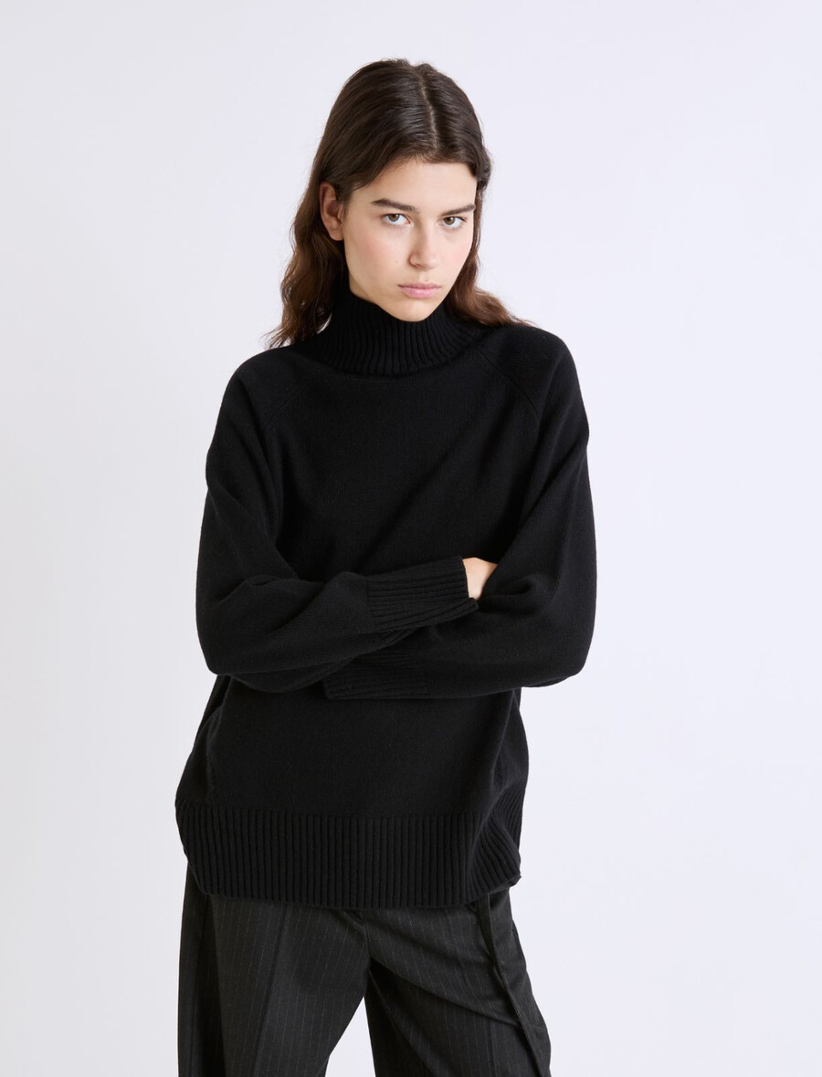 maglione oversize in lana merino superfine - nero