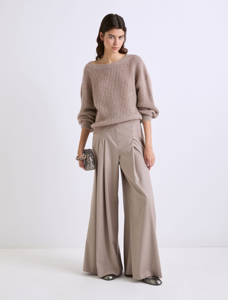 maglione in misto mohair decorato con micro paillettes - cognac