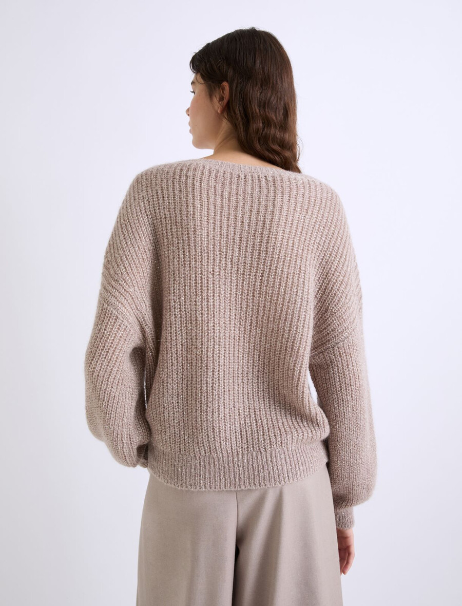maglione in misto mohair decorato con micro paillettes - cognac