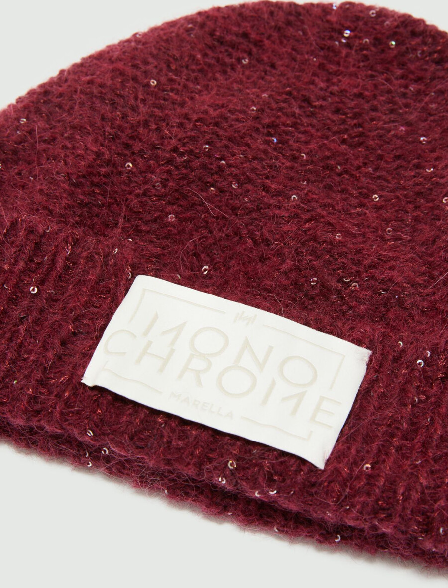 berretto in misto cashmere con paillettes - bordeaux