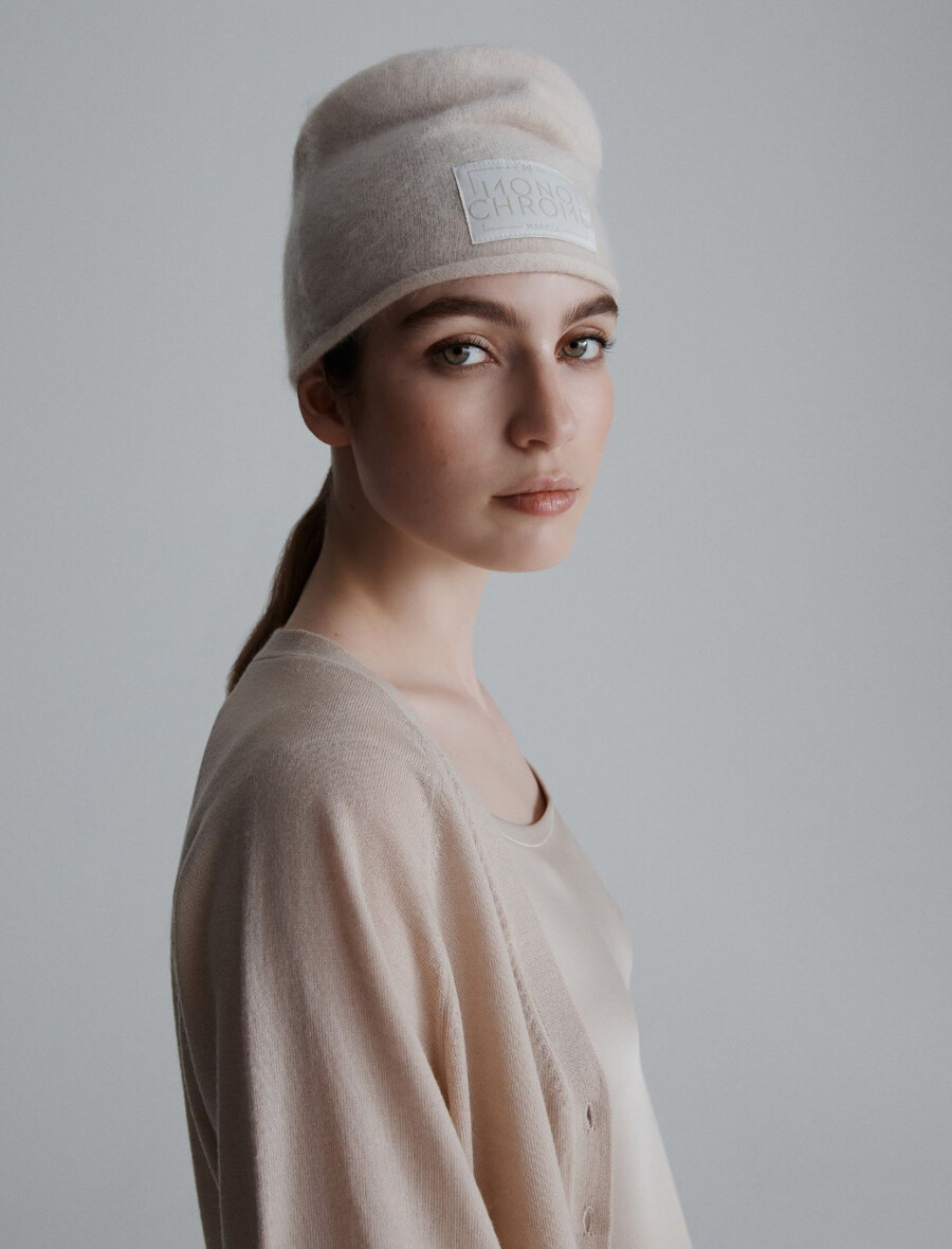 berretto in maglia misto cashmere - crema