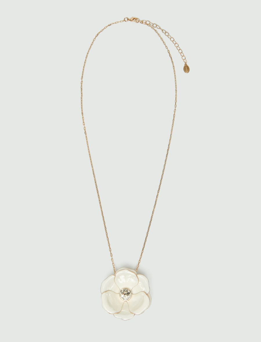 collana lunga con fiori smaltati - bianco