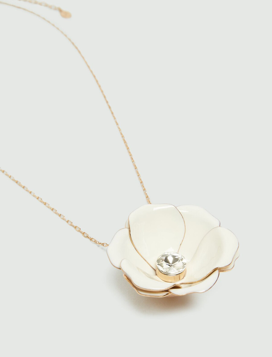 collana lunga con fiori smaltati - bianco