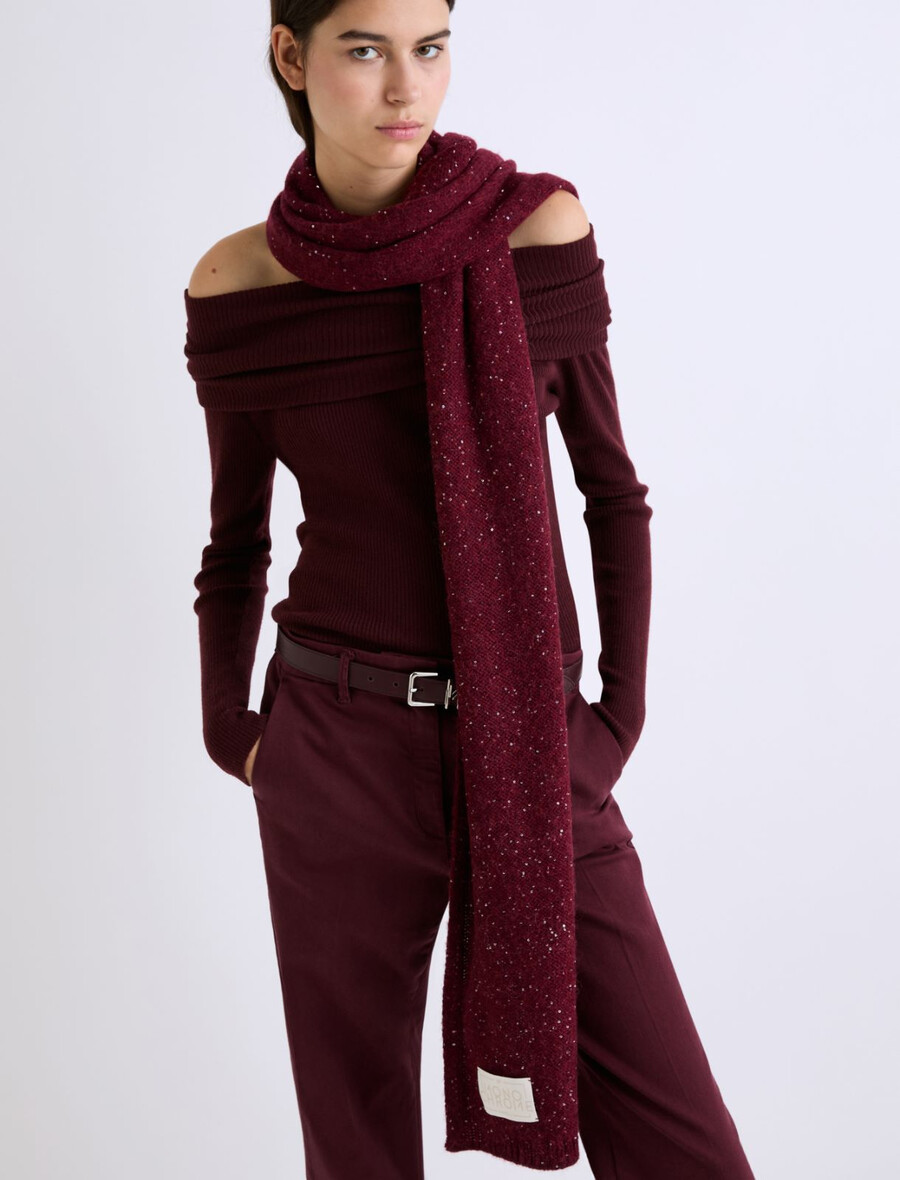sciarpa in misto cashmere con paillettes - bordeaux