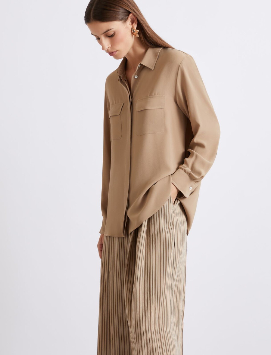 camicia in crepe misto seta - naturale