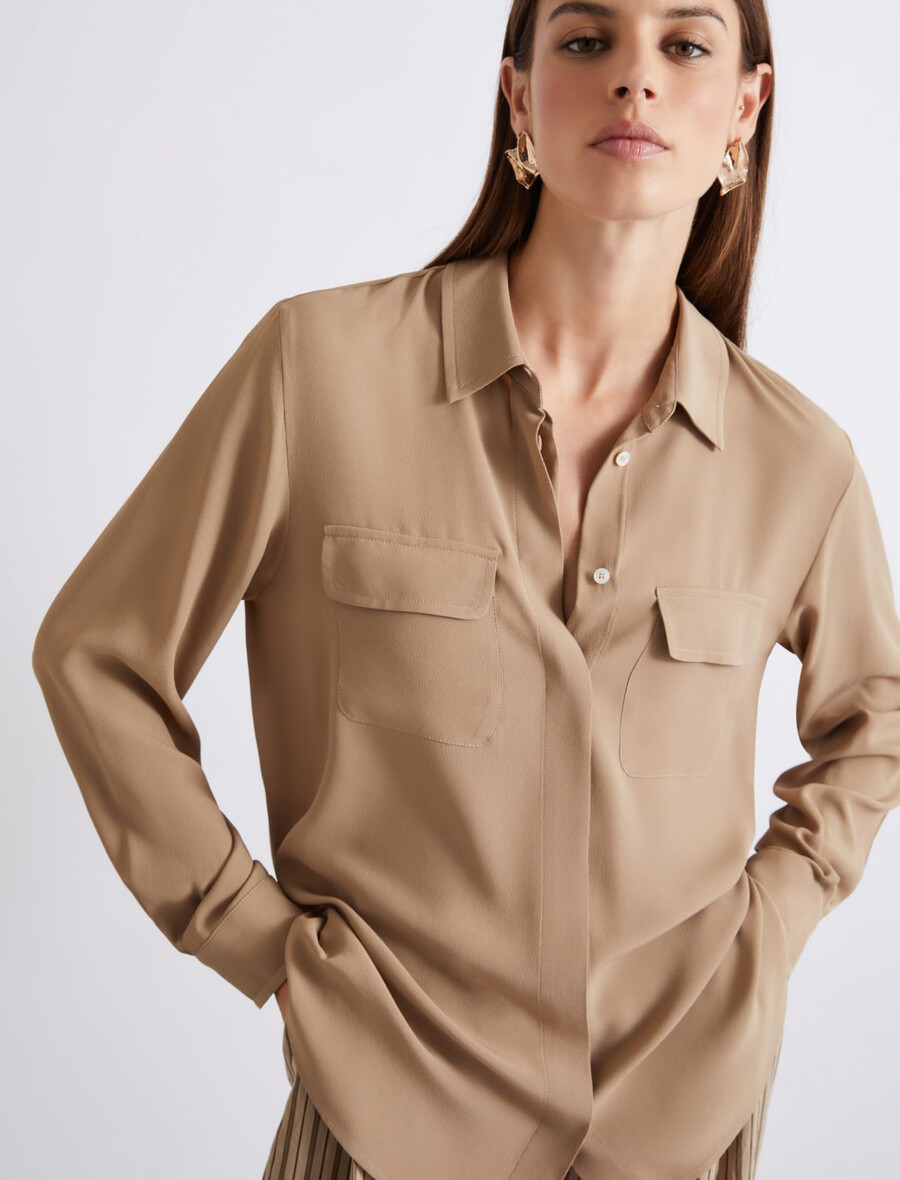 camicia in crepe misto seta - naturale