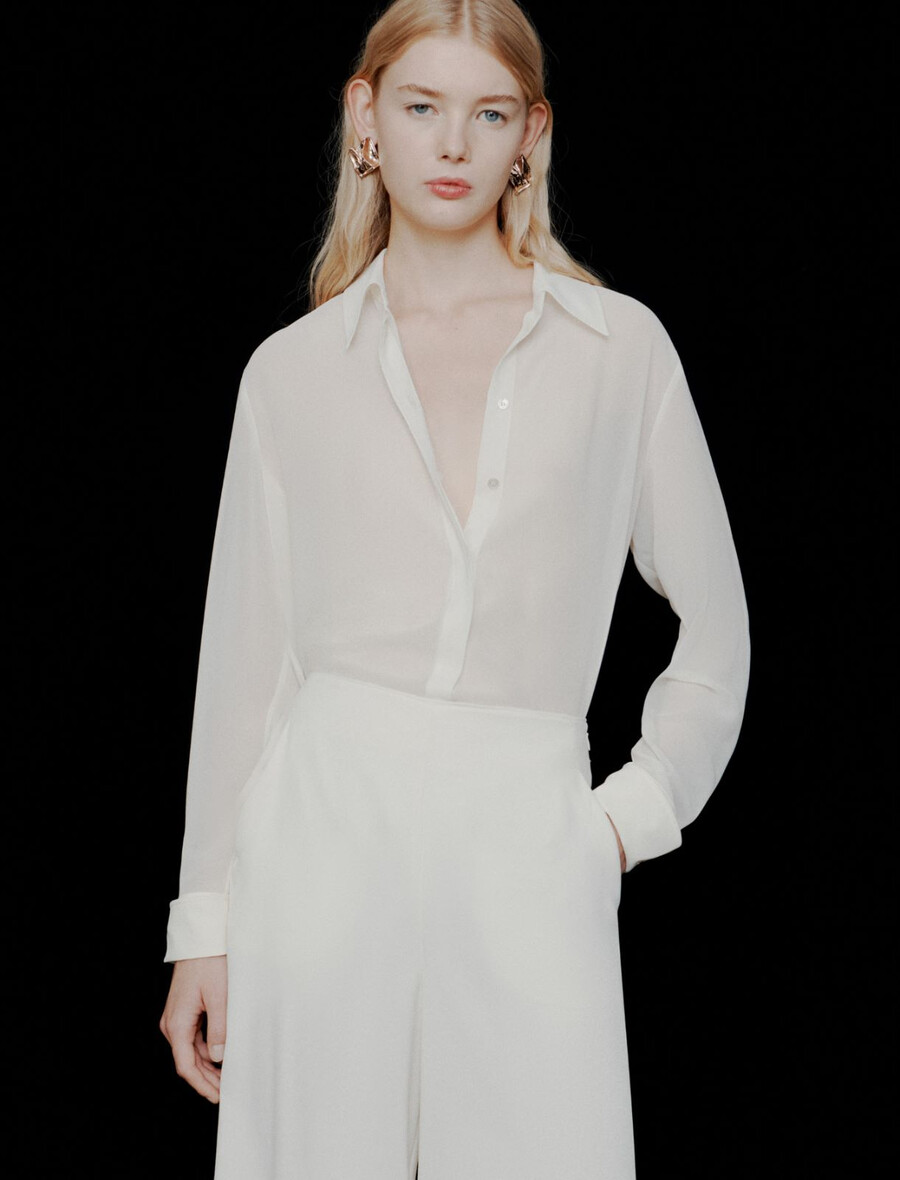 camicia in georgette - bianco lana