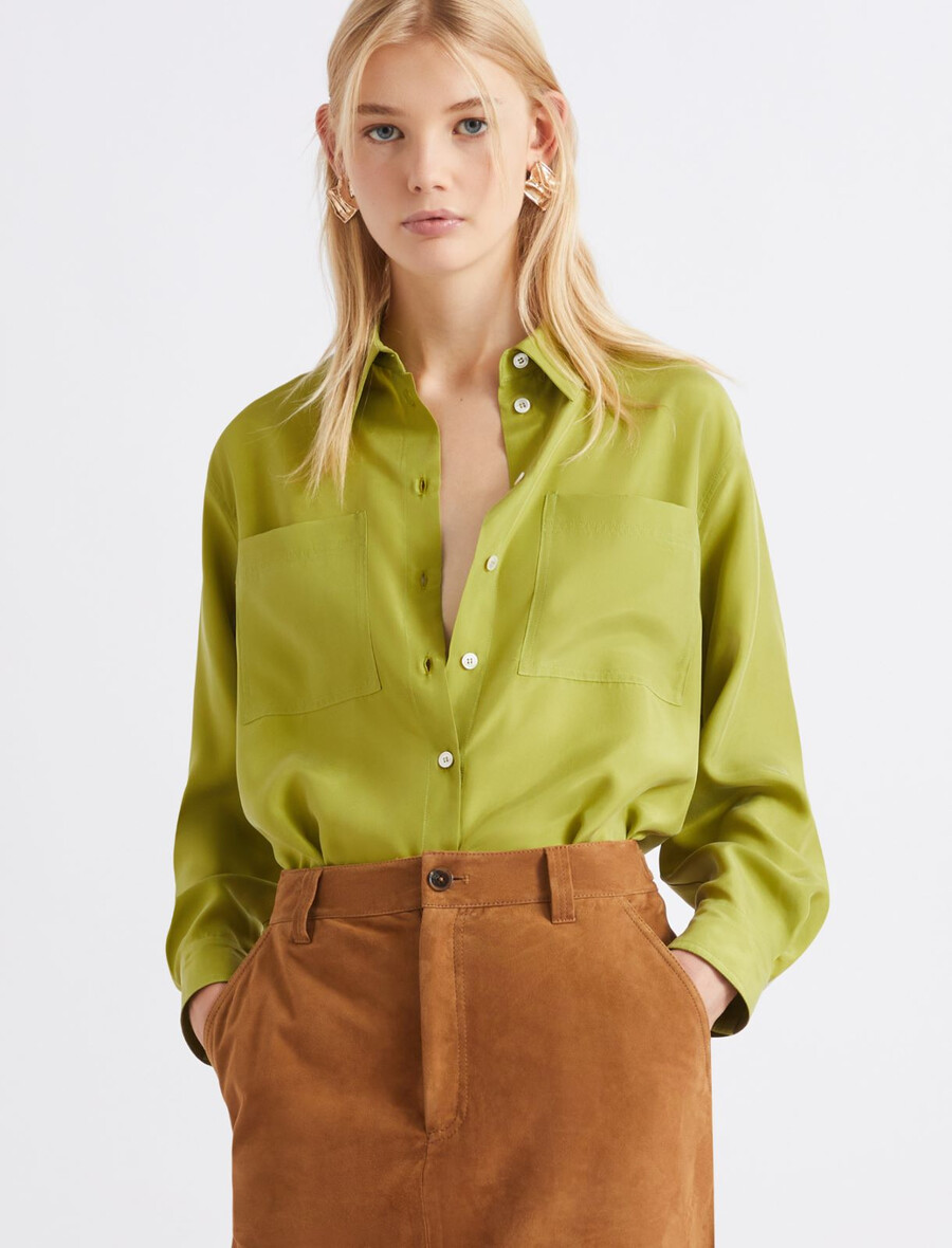 camicia in seta habotai - verde