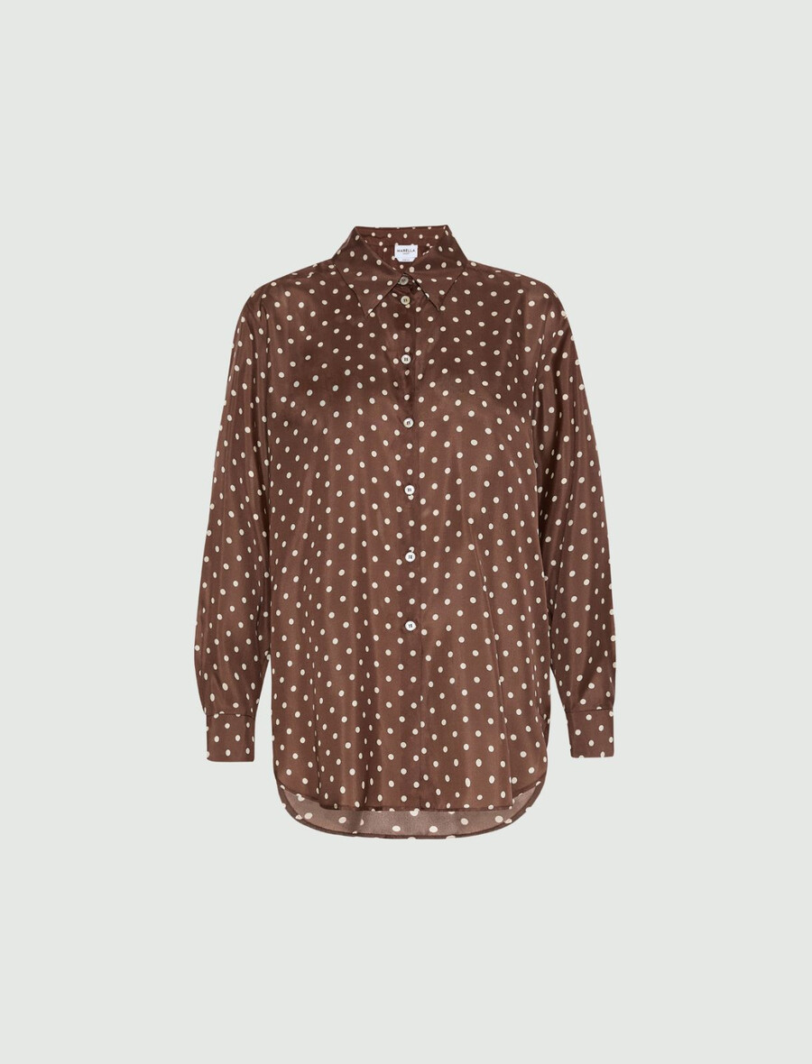 camicia habotai in seta stampata - marrone