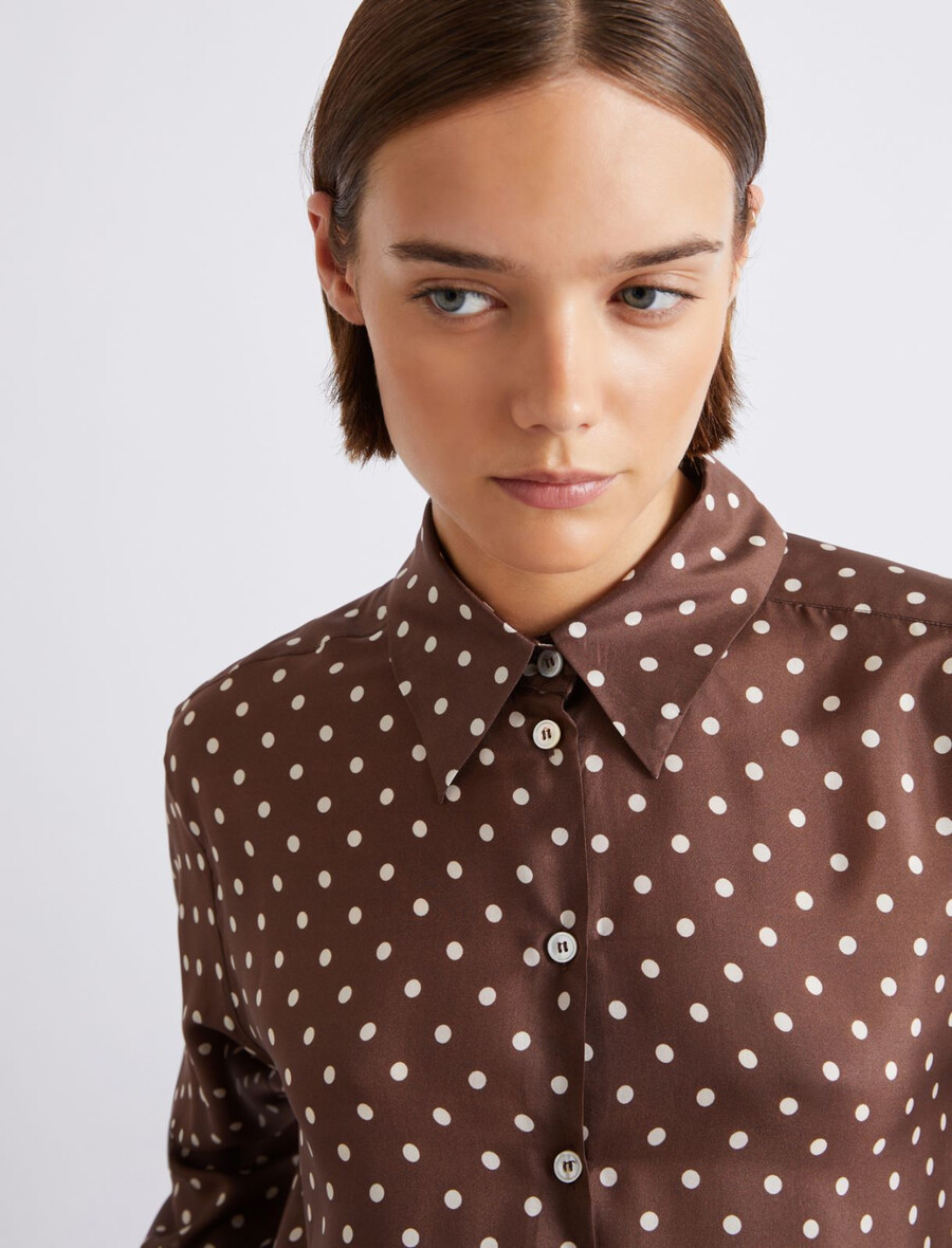 camicia habotai in seta stampata - marrone