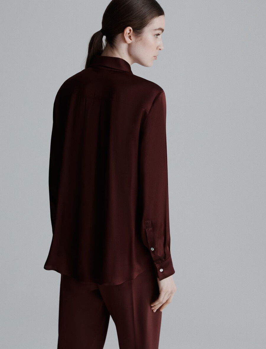 camicia in raso misto seta - bordeaux