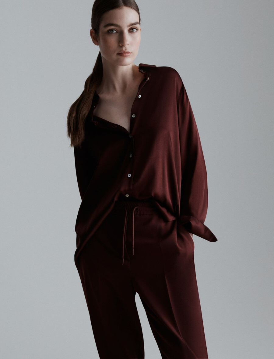 camicia in raso misto seta - bordeaux