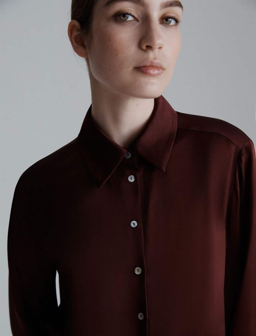 camicia in raso misto seta - bordeaux