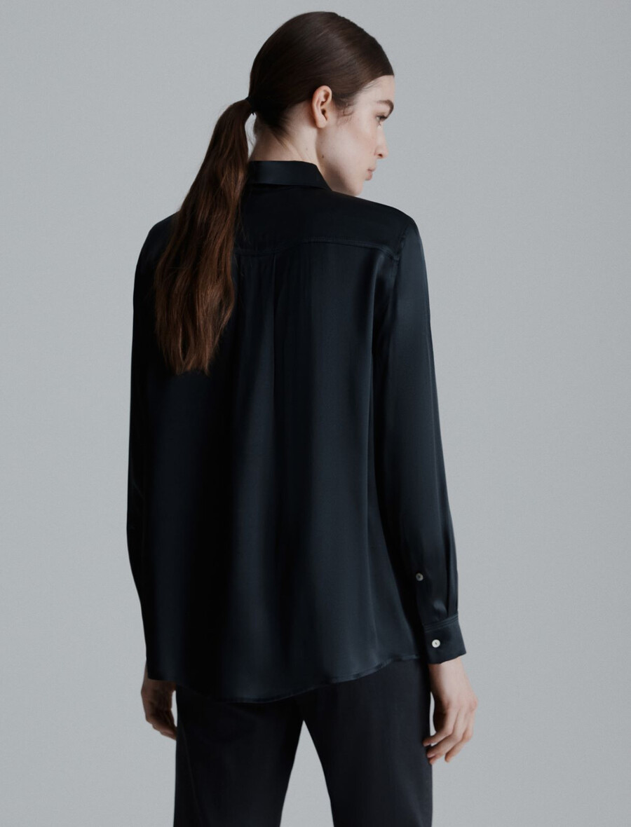 camicia in raso misto seta - grigio scuro