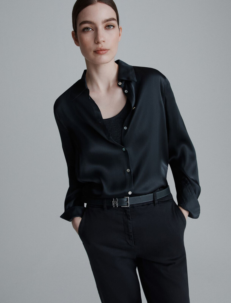 camicia in raso misto seta - grigio scuro