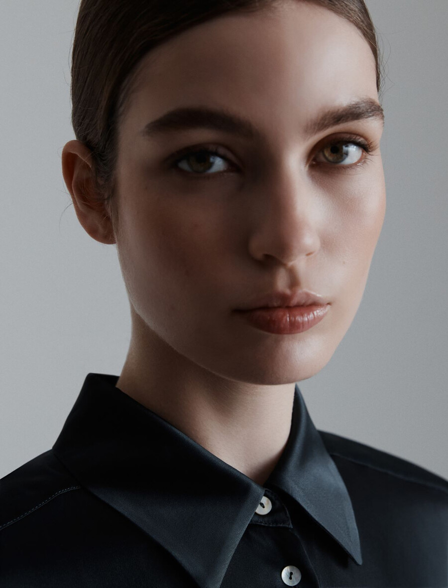 camicia in raso misto seta - grigio scuro