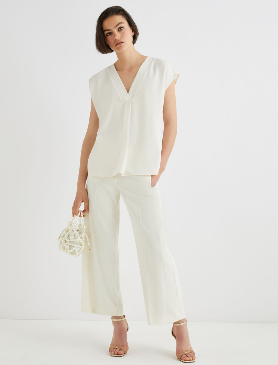 blusa in raso fluido - bianco lana