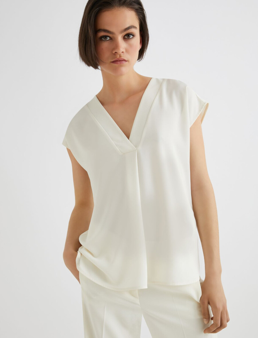 blusa in raso fluido - bianco lana