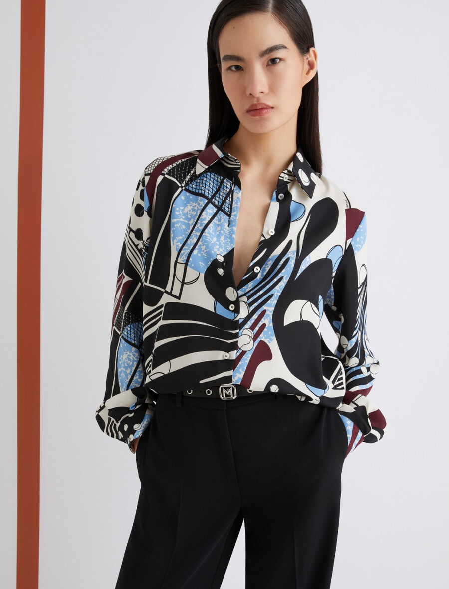 camicia in raso stampato - bianco lana