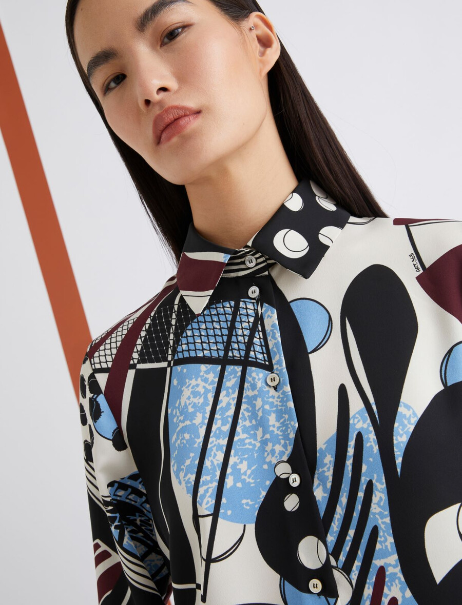 camicia in raso stampato - bianco lana