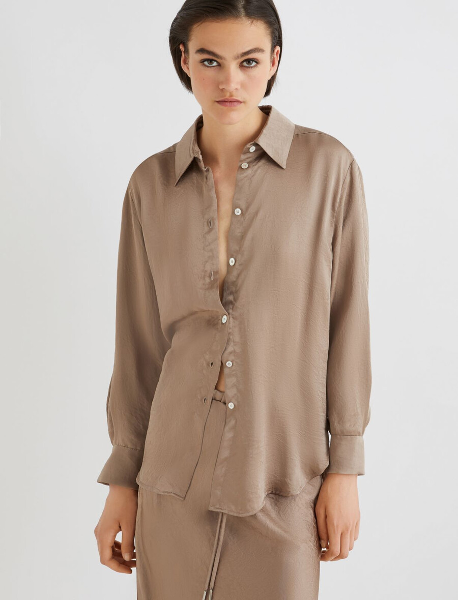 camicia in tessuto stropicciato - mud