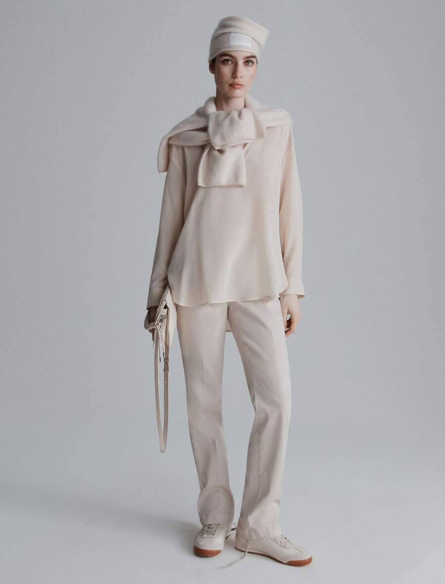 camicia in crepe de chine di seta - crema