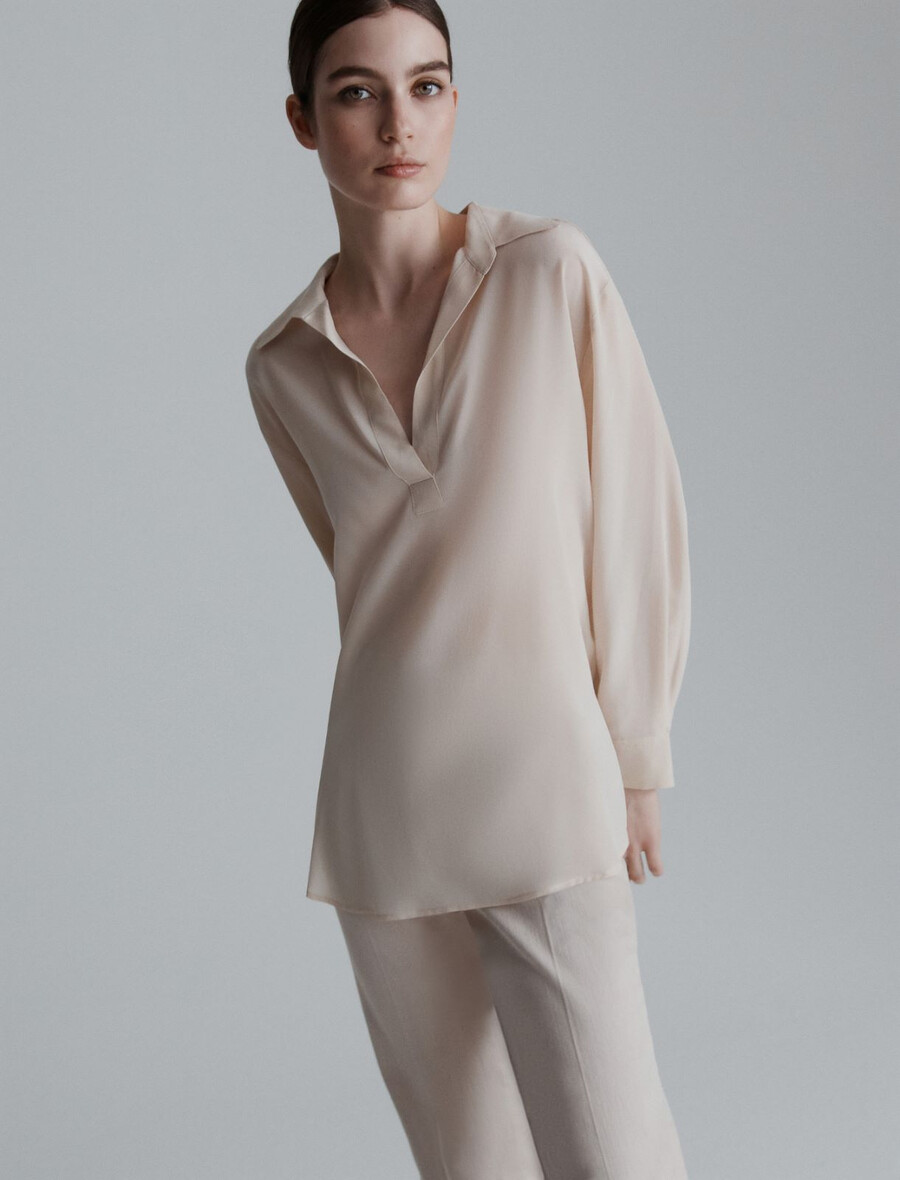 camicia in crepe de chine di seta - crema