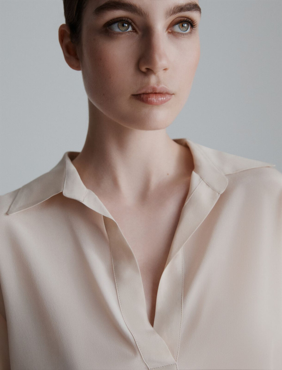 camicia in crepe de chine di seta - crema