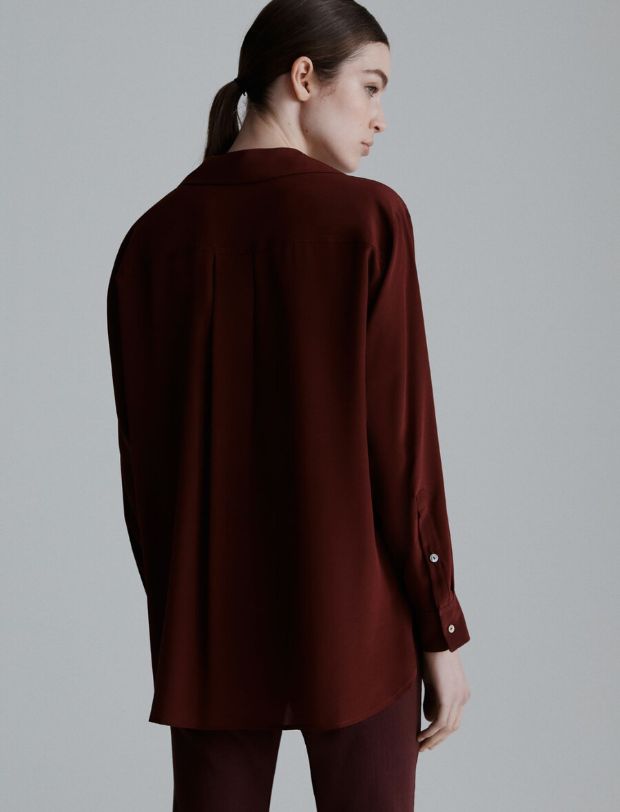 camicia in crepe de chine di seta - bordeaux
