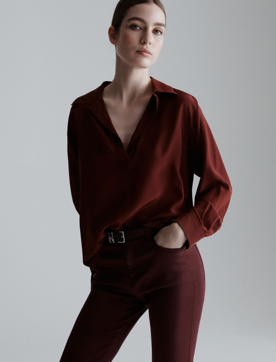 camicia in crepe de chine di seta - bordeaux