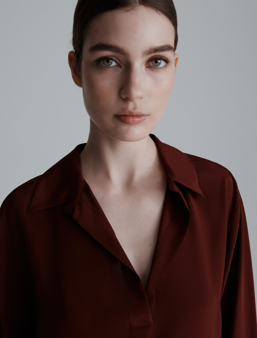 camicia in crepe de chine di seta - bordeaux