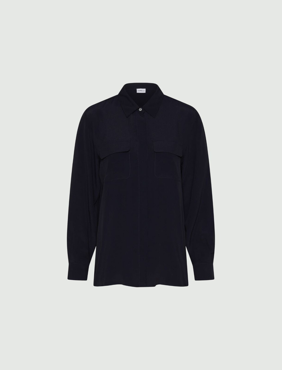 camicia in misto seta - navy