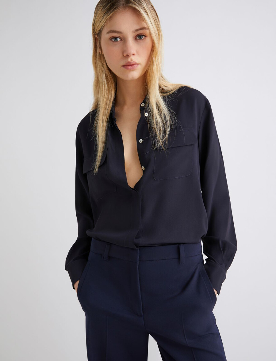 camicia in misto seta - navy