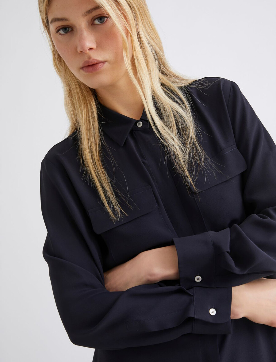 camicia in misto seta - navy