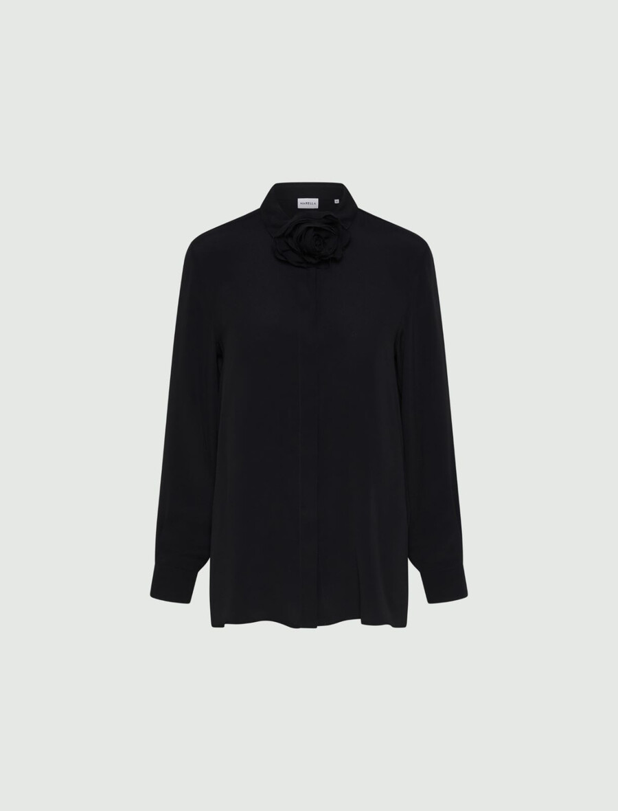 camicia in crepe di misto seta - nero