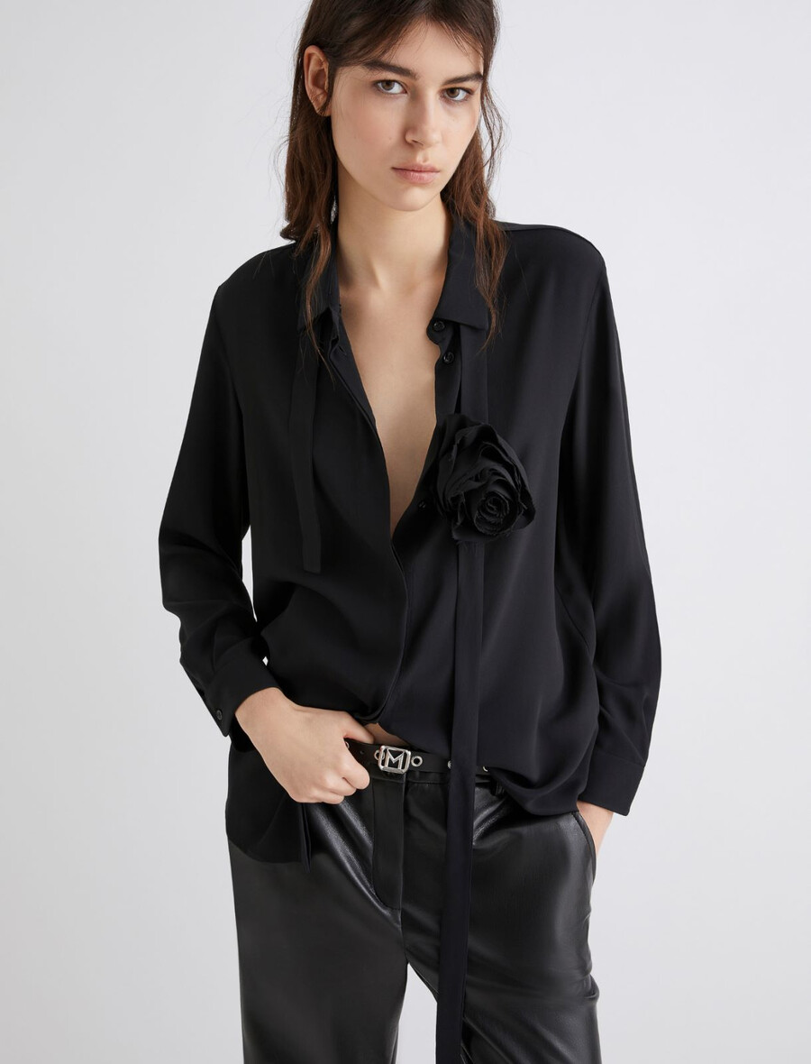 camicia in crepe di misto seta - nero
