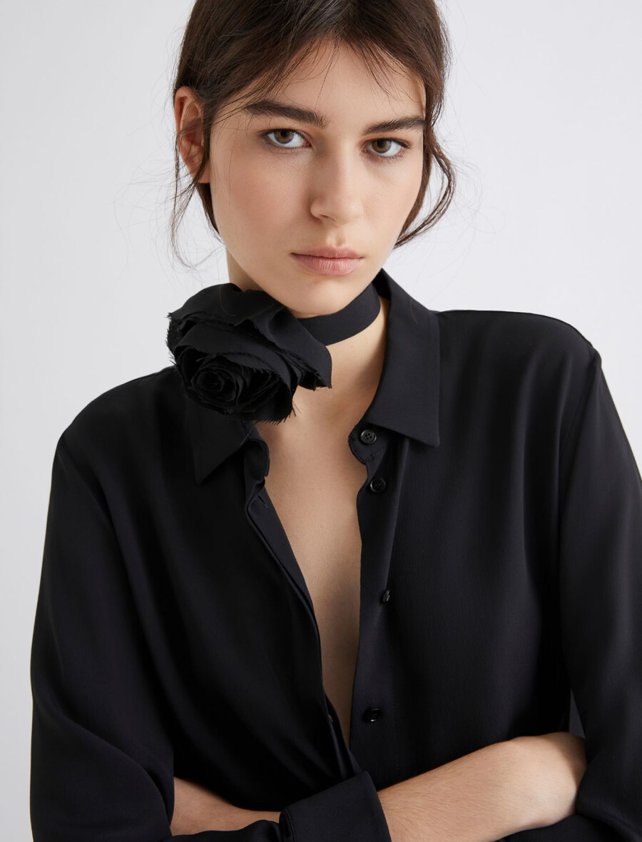 camicia in crepe di misto seta - nero