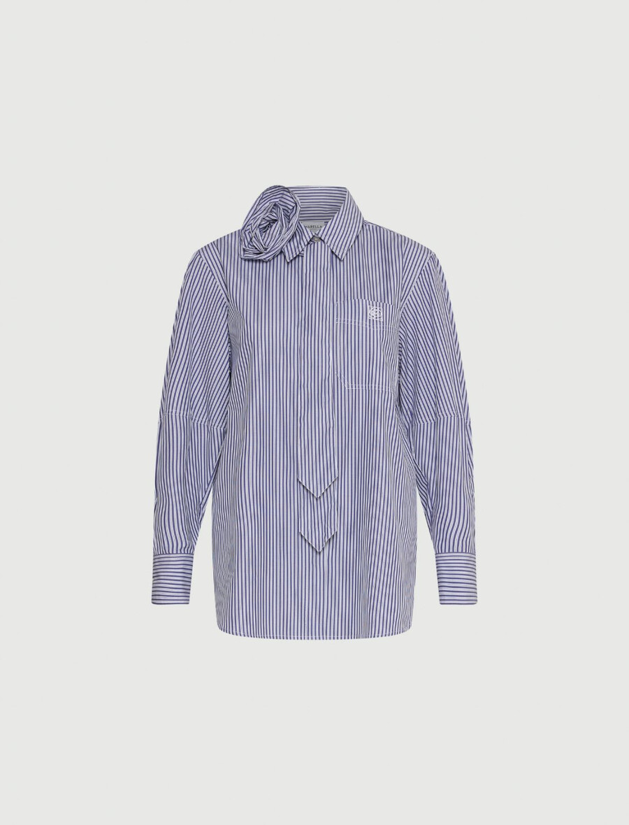 camicia con cravatta e dettaglio floreale - navy